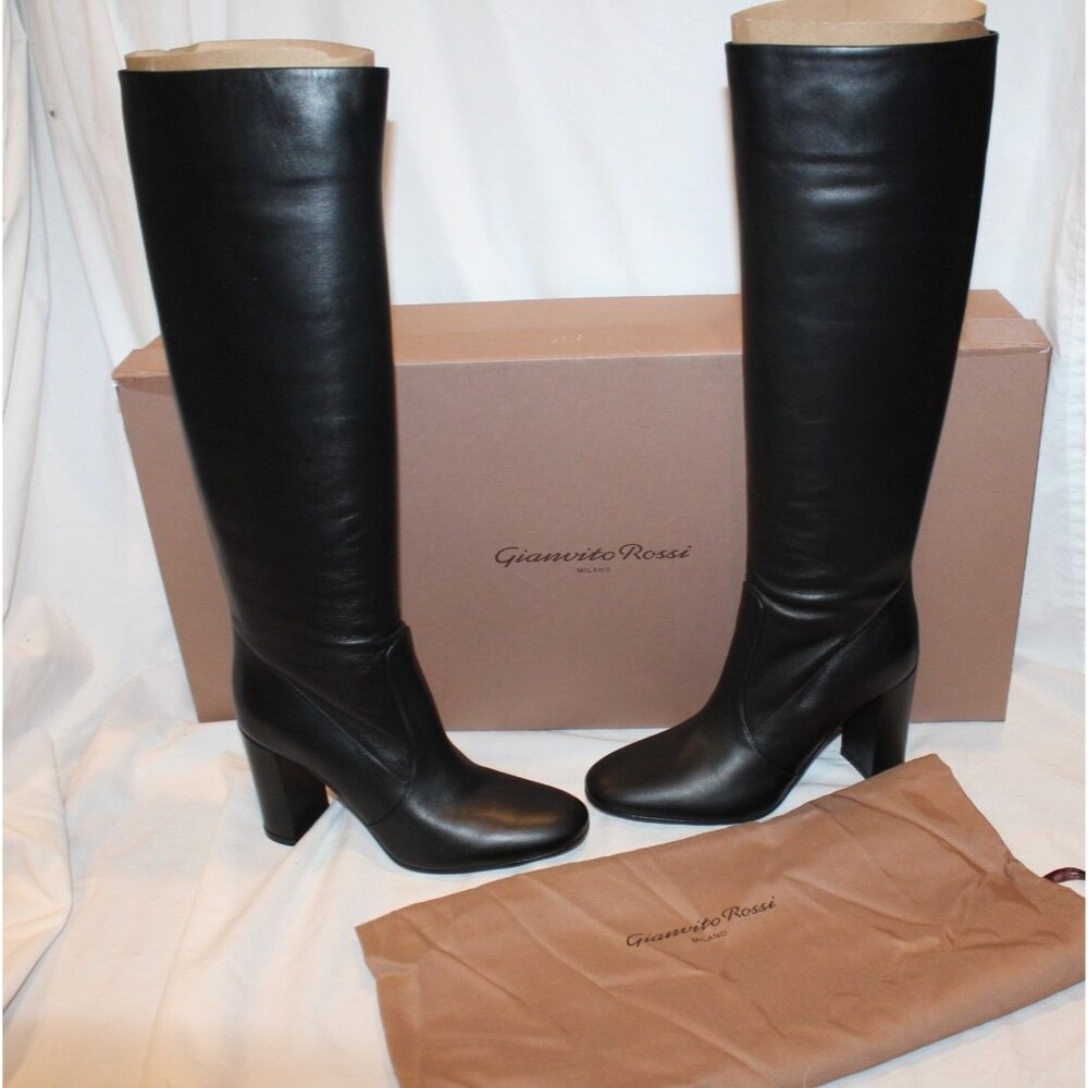 Gianvito Rossi Glen Tall Glen Heeled Leather Boots Black EU 38 US 8 NIB $1995